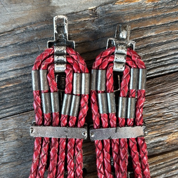 Vintage Chico’s red braided leather silver beads hook western boho belt main image 7